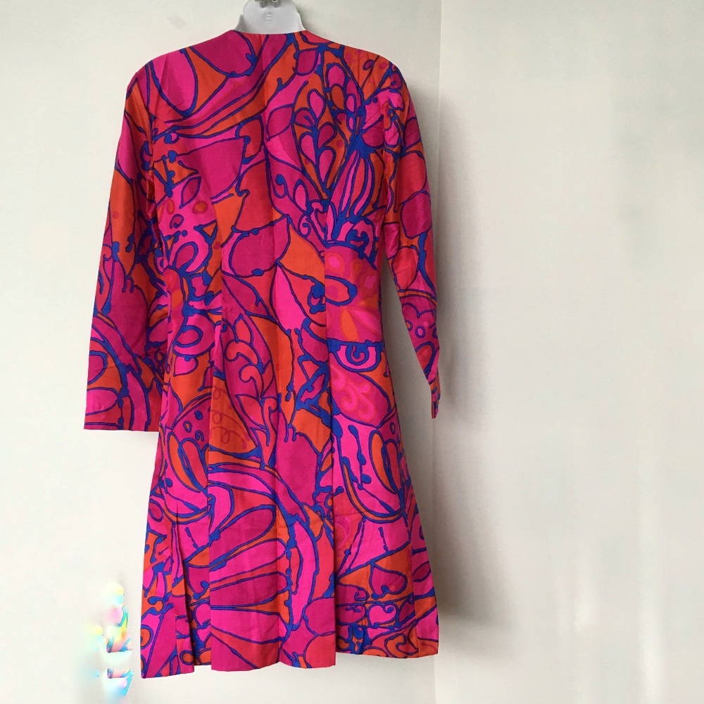 Anthony Allan Dress Vintage 60's Bright Pink Orange Front Zipper Back Pleat - Picture 3 of 7